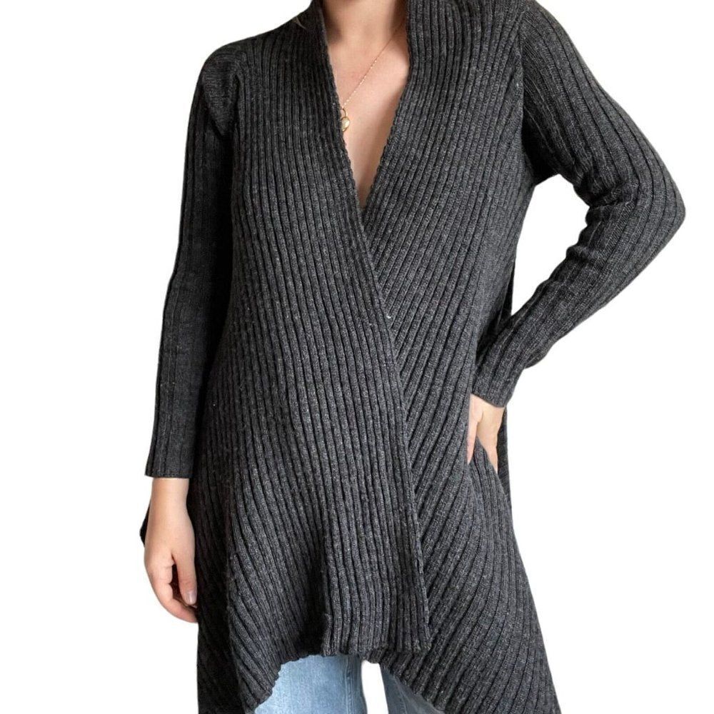 Peregrine Womens Charcoal Gray 100% Wool Chunky Ribbed Oversized Cardigan Sz S